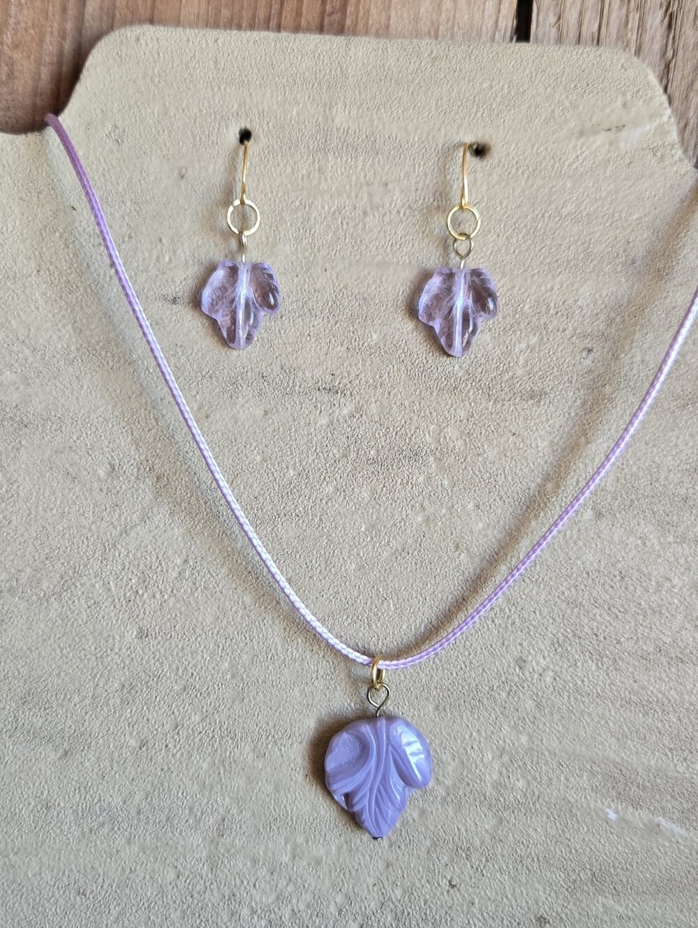 Handmade Italian Lavender Glass Leaf Necklace & Earrings Set | Country Gypsy